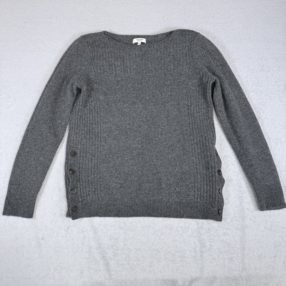 Madewell Pinewood Side Button Sweater Gray 100% Merino Wool B5611 Womens Large